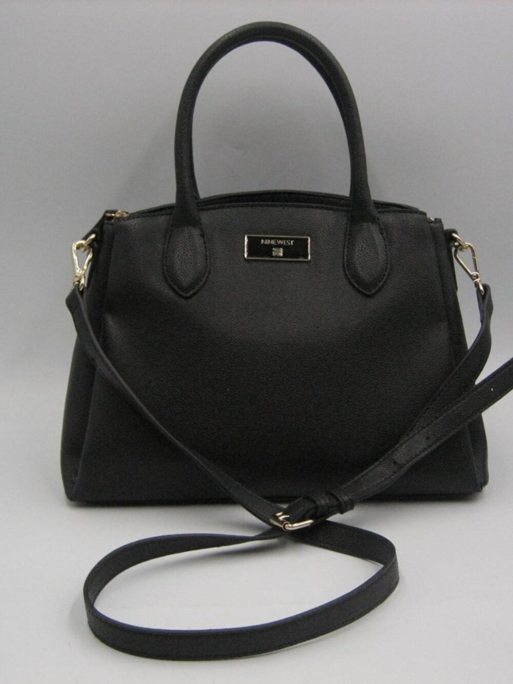 Nine West Purse Satchel Top Handle Handbag Black Faux Leather Adjustable Strap